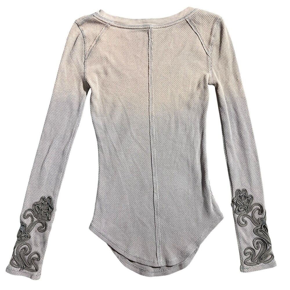 Free People Masquerade Cuff Long-Sleeve Thermal Top Ombré Sz S - Picture 8 of 12